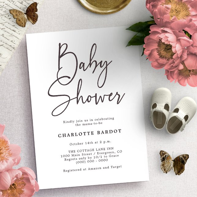 Invitación de baby shower con letra script simple (Subido por el creador)
