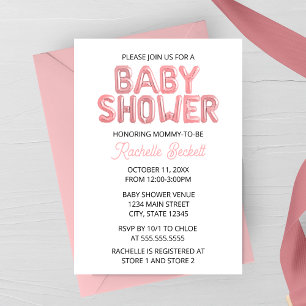 Invitación de Baby Shower con Letras de Globo Rosa