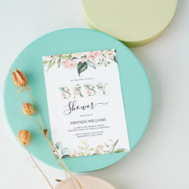 Invitación de Baby Shower con Letras Florales de R