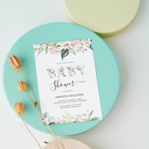 Invitación de Baby Shower con Letras Florales de R