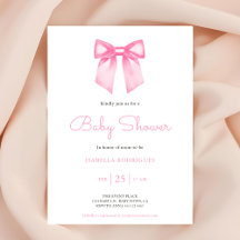 Invitación de Baby Shower con Lindo Lazo Rosa