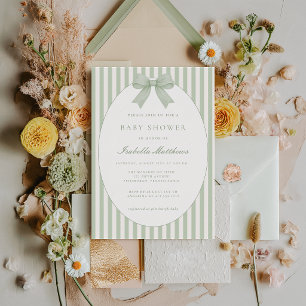 Invitación de Baby Shower con Listas en Verde Salv