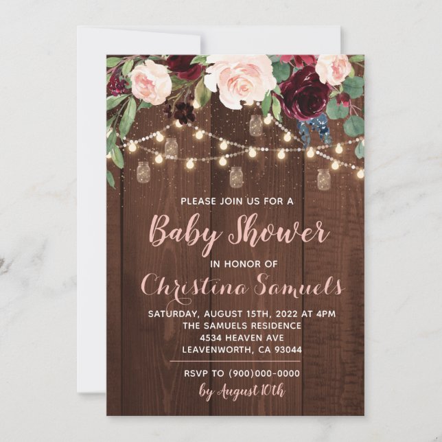 Invitación de baby shower con luces de cuerda (Anverso)
