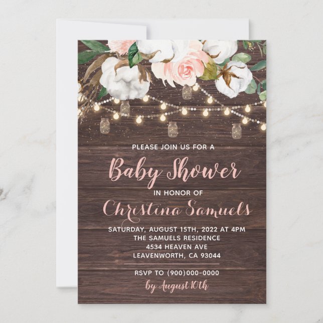 Invitación de baby shower con luces de cuerda (Anverso)