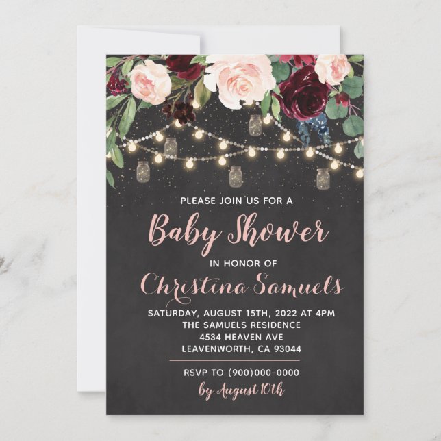 Invitación de baby shower con luces de cuerda (Anverso)