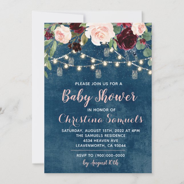Invitación de baby shower con luces de cuerda (Anverso)