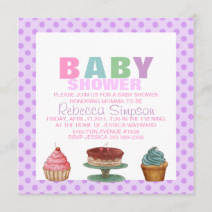 Invitación de Baby Shower con Lunares Morados Dulc