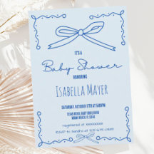 Invitación de Baby Shower con mano azul retro dibu