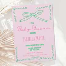 Invitación de Baby Shower con mano rosa retro dibu