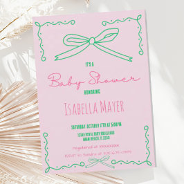 Invitación de Baby Shower con mano rosa retro dibu