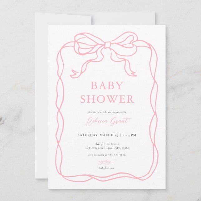 Invitación de Baby Shower con mano verde dibujada (Anverso)