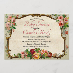 Invitación de Baby Shower con Marco Floral Victori