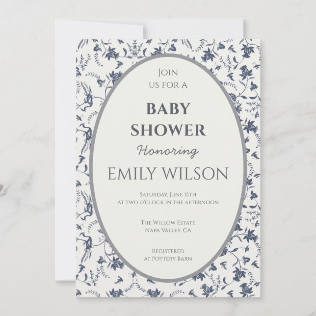 Invitación de Baby Shower con Marco Oval Botánico (Anverso)