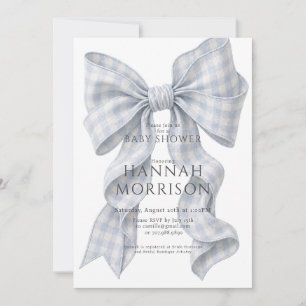 Invitación de Baby Shower con Moño de Cuadros Azul