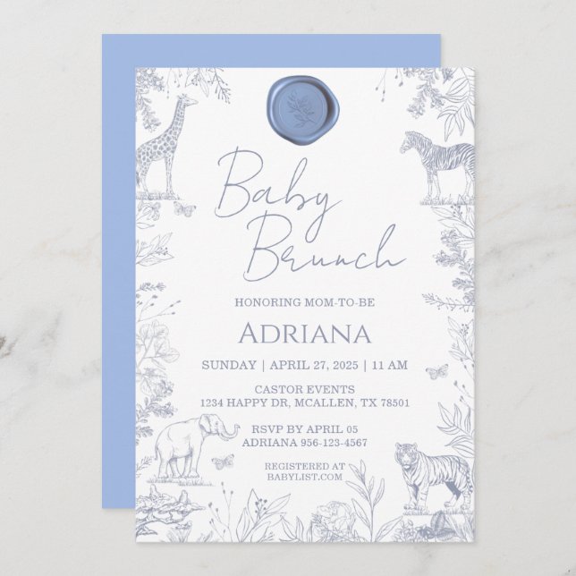 Invitación de Baby Shower con Motivo Floral y Anim (Anverso / Reverso)