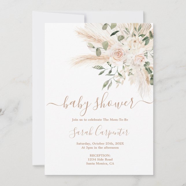Invitación de Baby Shower con motivos florales de  (Anverso)