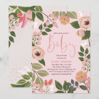 Invitación de Baby Shower con motivos florales pin