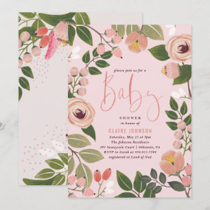 Invitación de Baby Shower con motivos florales pin