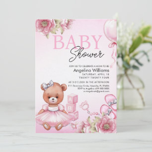 Invitación de Baby Shower con oso de peluche.