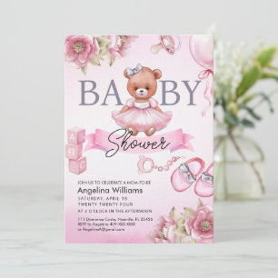 Invitación de Baby Shower con oso de peluche.