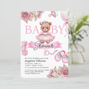 Invitación de Baby Shower con oso de peluche.