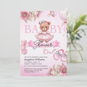 Invitación de Baby Shower con oso de peluche.