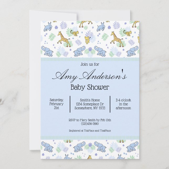 Invitación de baby shower con patrón de adorables  (Anverso)