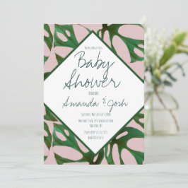 Invitación de Baby Shower con Patrón de Hoja Tropi