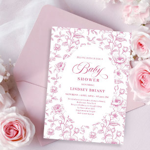 Invitación de baby shower con patrón de rosa polvo