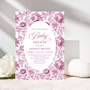 Invitación de Baby Shower con Patrón de Rosa Royal