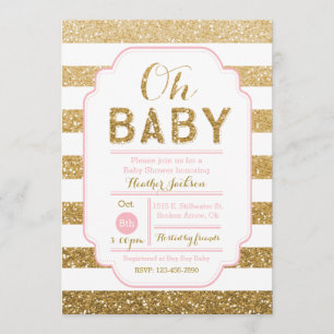 Invitación de Baby Shower con Purpurina Rosa y Oro
