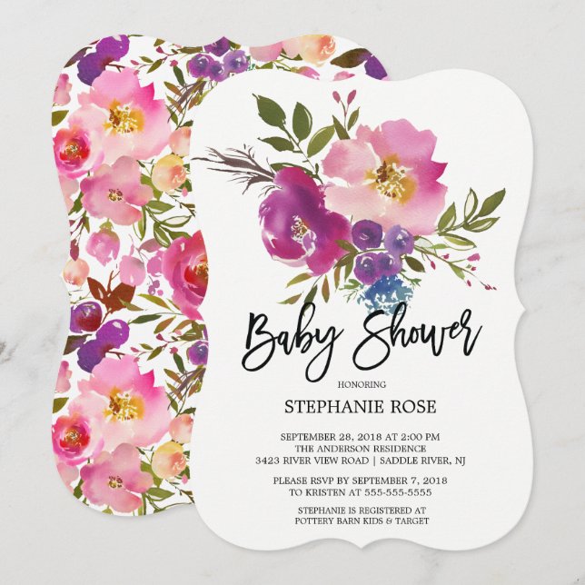 Invitación de Baby Shower con Ramo Primaveral Colo (Anverso / Reverso)