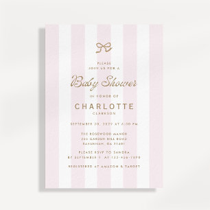 Invitación de baby shower con raya audaz y rubor