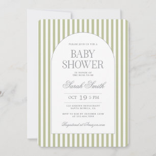 Invitación de Baby Shower con Raya Verde Salvia