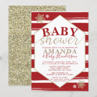Invitación de Baby Shower con rayas de Navidad
