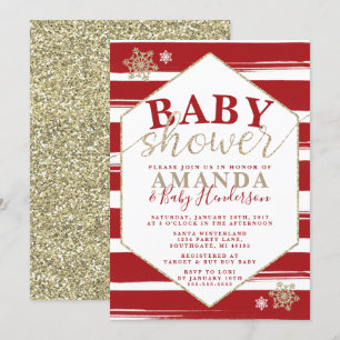 Invitación de Baby Shower con rayas de Navidad