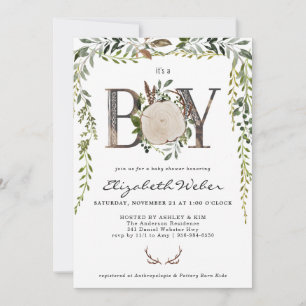 Invitación de baby shower con rebanada de madera r