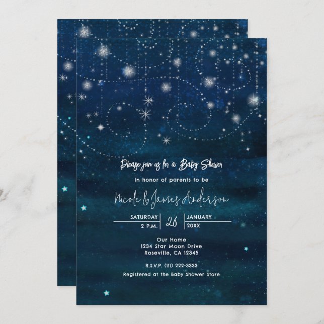 Invitación de Baby Shower con Remolinos del Cielo  (Anverso / Reverso)