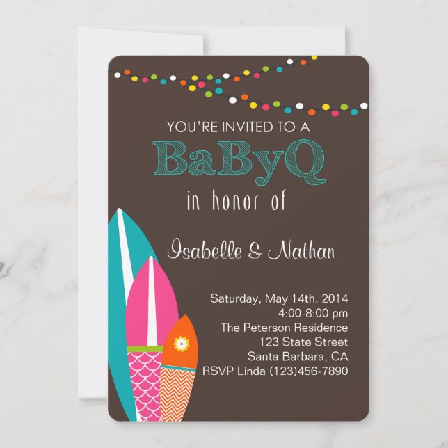 Invitación de Baby Shower con tablas de surf - Bab (Anverso)