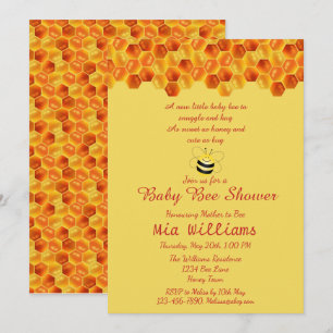 Invitación de baby shower con tema de abeja melífe
