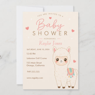 Invitación de baby shower con tema de alpaca