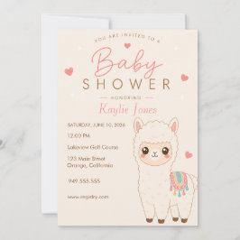 Invitación de baby shower con tema de alpaca
