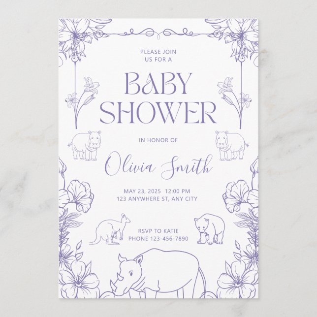Invitación de Baby Shower con Tema de Animales Beb (Anverso)