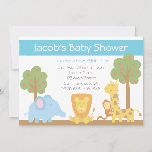Invitación de Baby Shower con tema de Animales de  (Anverso)