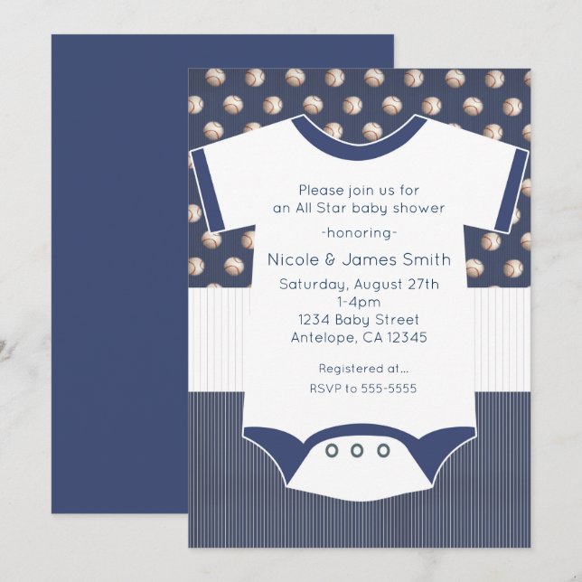 Invitación de Baby Shower con tema de béisbol (Anverso / Reverso)