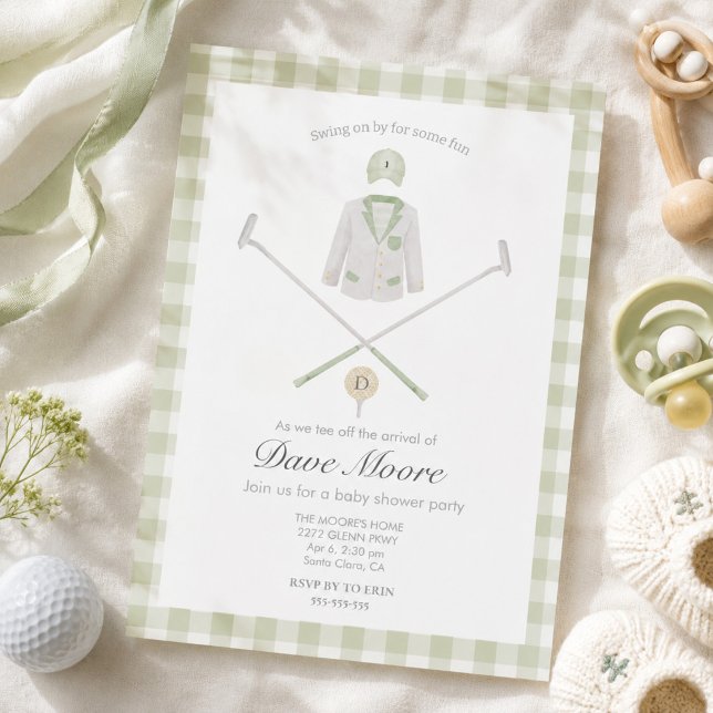 Invitación de baby shower con tema de golf en verd (Subido por el creador)