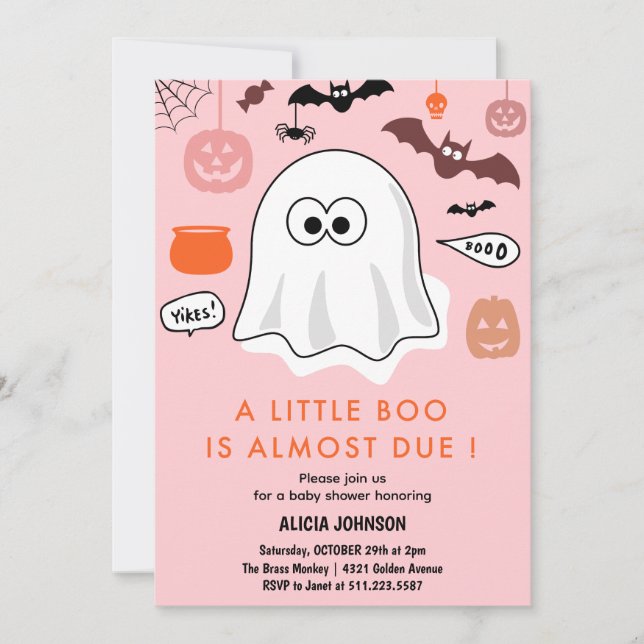 invitación de Baby Shower con tema de Halloween Fa (Anverso)