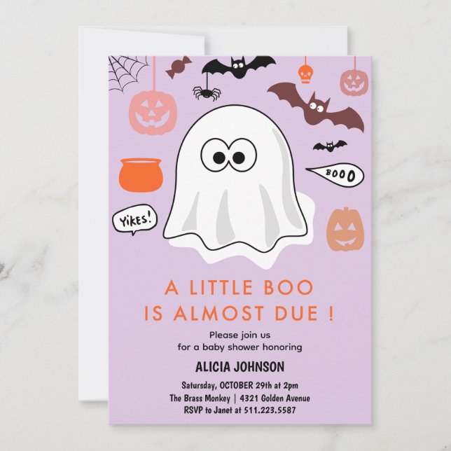 invitación de baby shower con tema de Halloween li (Anverso)
