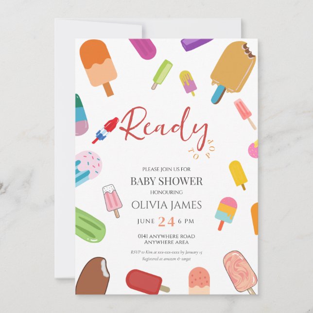 Invitación de baby shower con tema de helado (Anverso)