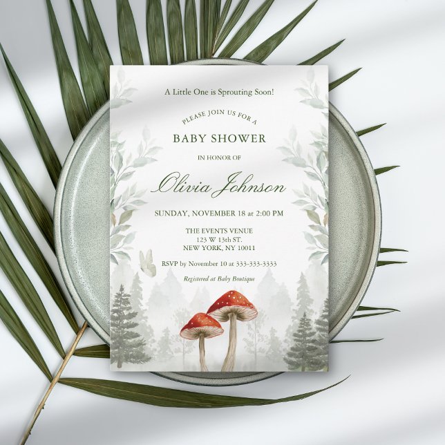 Invitación de Baby Shower con Tema de Hongo Verde  (Subido por el creador)